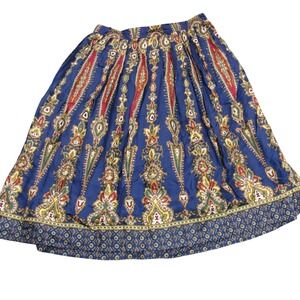 Herman Geist Vintage Paisley Pleated Midi Skirt Navy Blue Wool Blend‎ Size 16